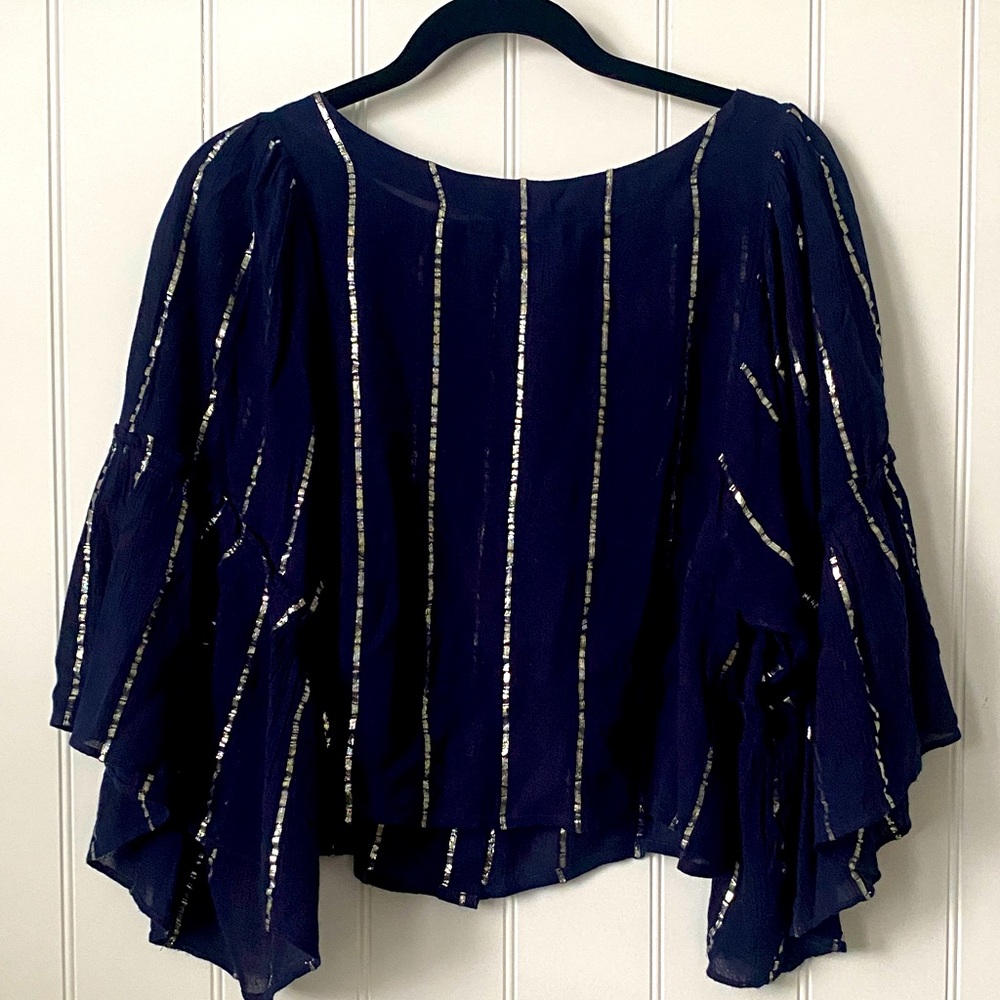 Anthropologie Lurex Flutter Sleeve Blouse, size S